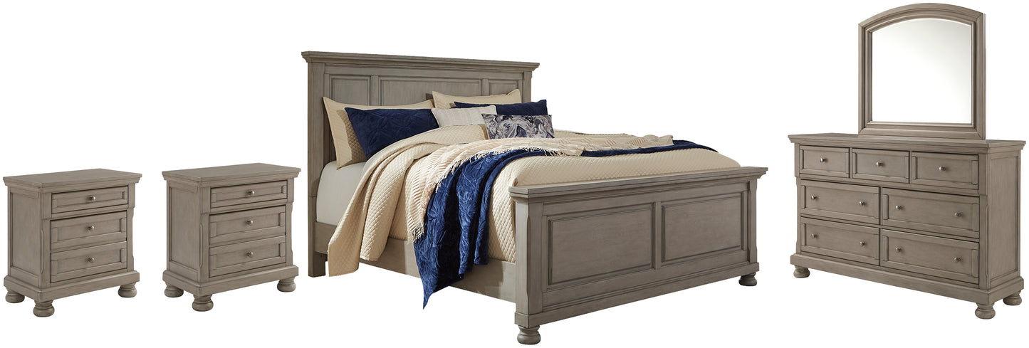 Lettner Queen Panel Bed with Mirrored Dresser and 2 Nightstands