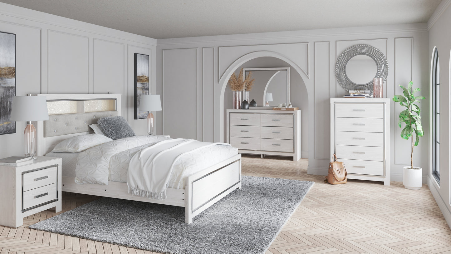 Altyra Queen Panel Bookcase Bed with Mirrored Dresser, Chest and Nightstand