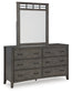 Montillan California King Panel Bed with Mirrored Dresser, Chest and Nightstand
